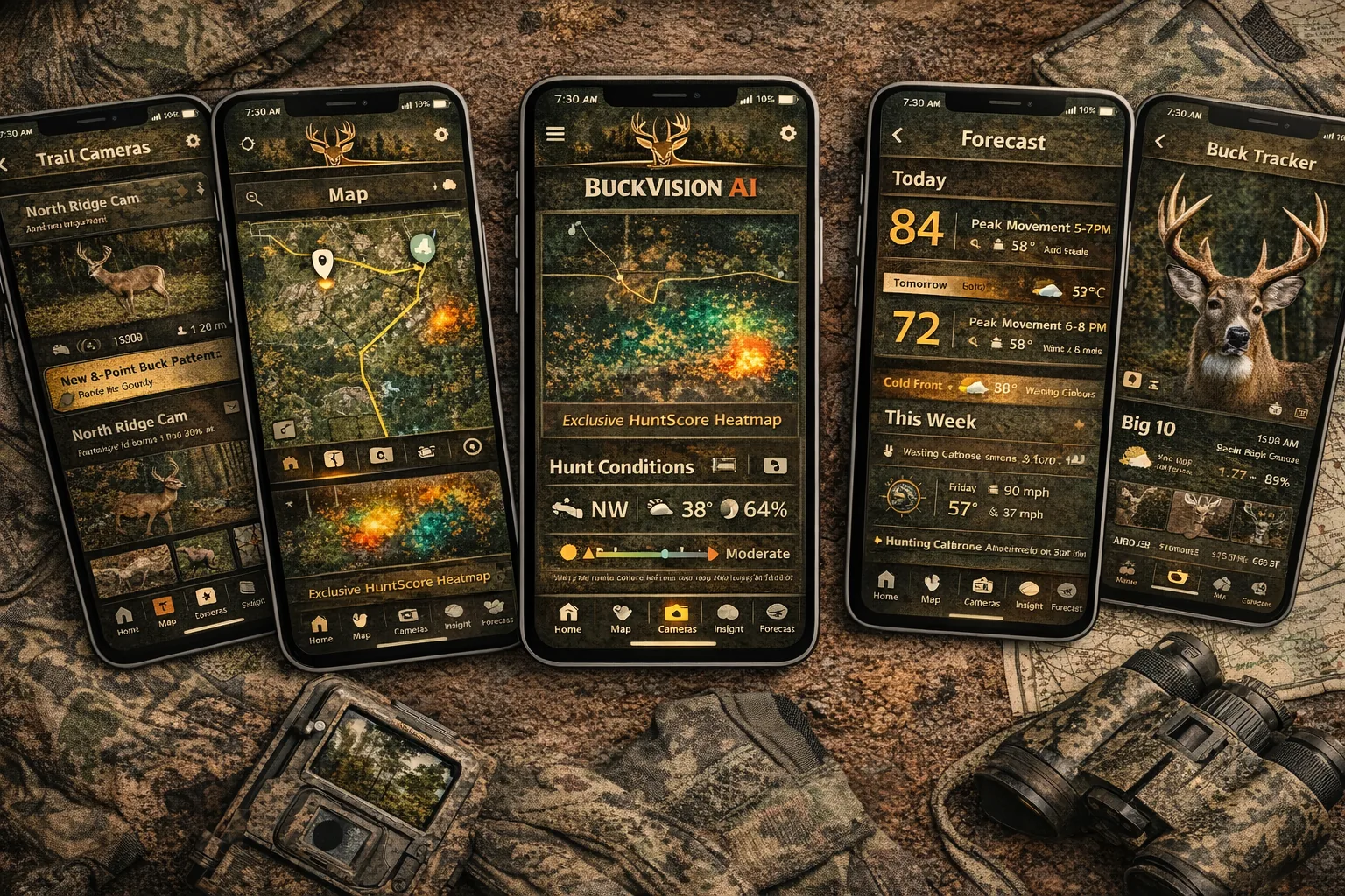 BuckVisionAI dashboard and property screens