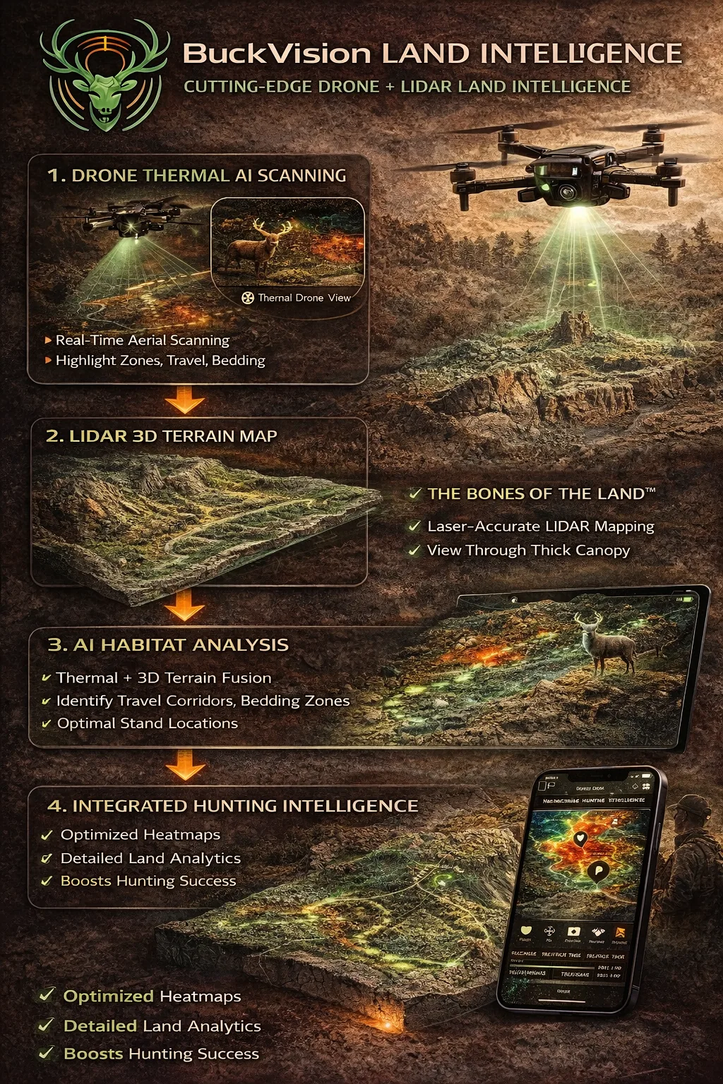 BuckVisionAI land intelligence and drone mapping infographic