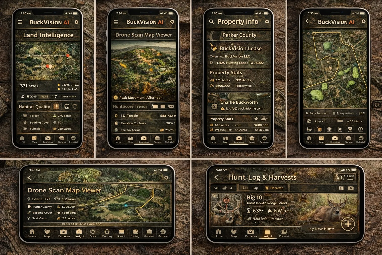 BuckVisionAI multiple high fidelity app screens